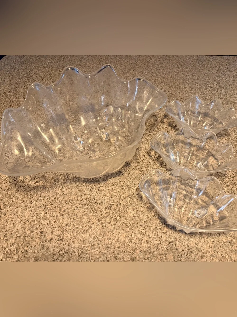 Vintage Lucite Acrylic Clear Shell Footed Serving Set-4 Pieces